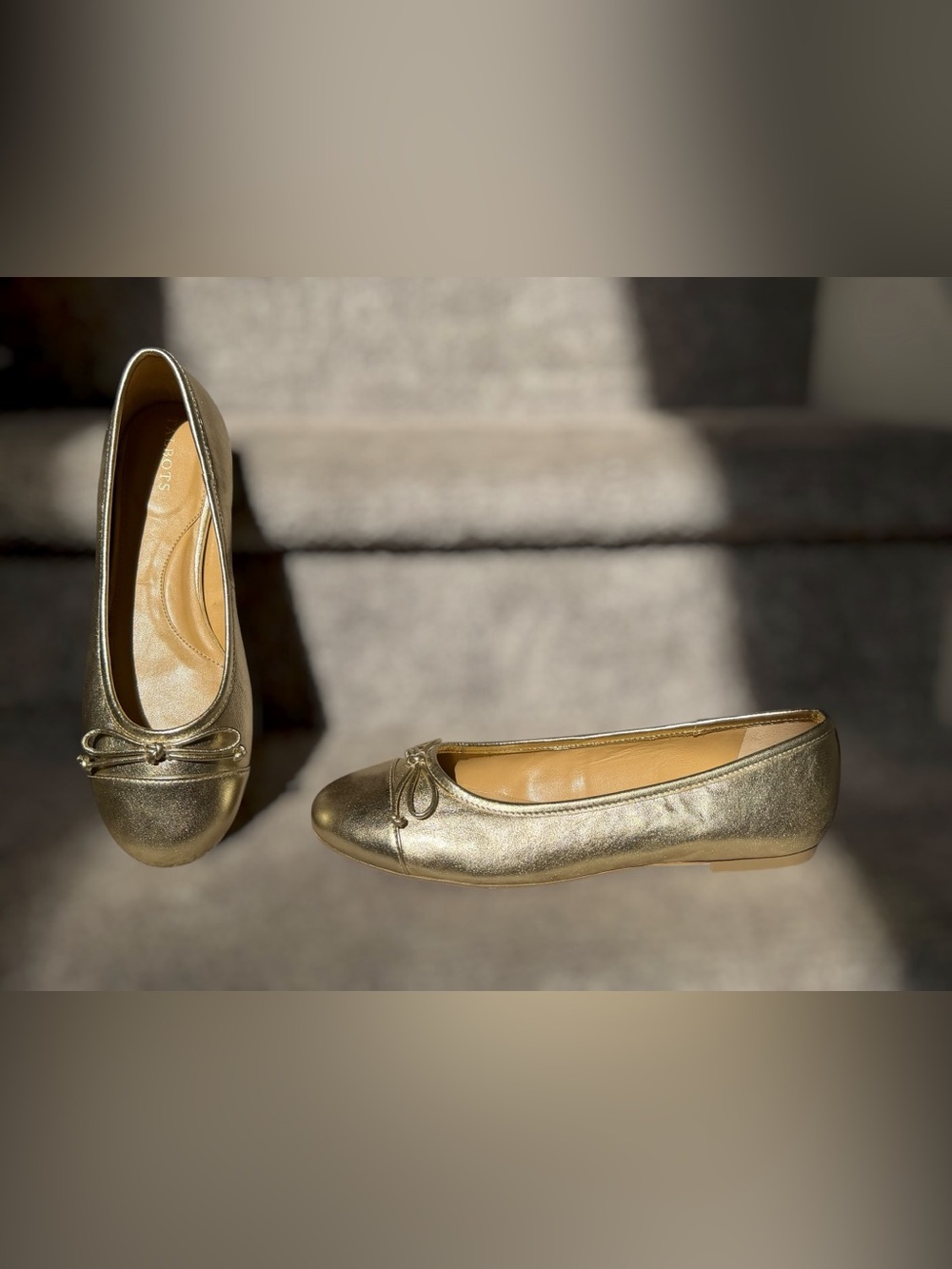 NEW Talbots Blair Metallic Gold Leather Bow Ballet Flats Cap Toe Balletcore